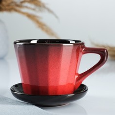Чашка "Ностальгия" №2 с блюдцем красный 0,2 л Борисовская керамика