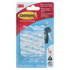 Легкоудаляемый крючок для ключей на прозрачной основе Command, набор 6 шт.