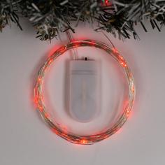 Гирлянда «Нить» 5 м роса, IP20, серебристая нить, 50 LED, свечение красное, CR2032х2 Luazon Lighting