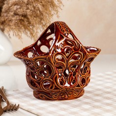 Конфетница "Тюльпан", коричневая, керамика, 18 см