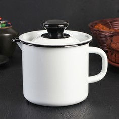 Кружка с носиком, 1 л, с крышкой, без деколи, цвет белый Керченская эмаль