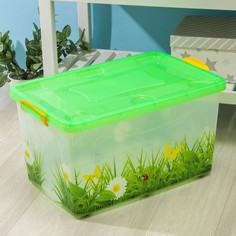 Росспласт Контейнер для хранения с крышкой Hide box. Трава, 50 л, 60×38×31 см, на колёсика