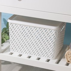 Корзина для хранения с крышкой «Плетёнка», 35×29×22,5 см, цвет белый Alternativa