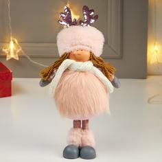 Кукла интерьерная "Девочка в розовой шубке и в шапке с ушками" 38х11х16 см Bazar