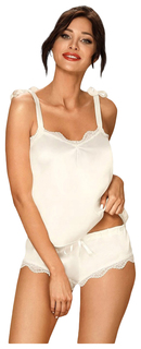 Очаровательный атласный комплект Obsessive Prima Neve молочный S-M