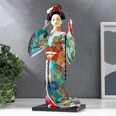 Кукла Гейша в бирюзовом кимоно с цветами, 32х13х13 см No Brand