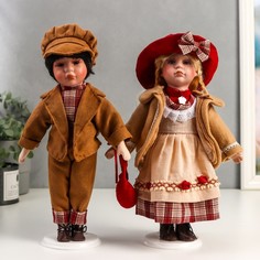 Кукла Парочка, 2 шт, Оля и Саша в бежево-терракотовых нарядах 30 см No Brand