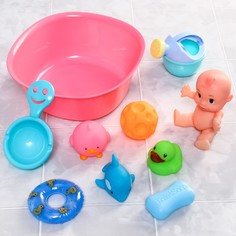 Игрушки для ванной Крошка Я Игры малыша, в сетке, 8 предметов и тазик