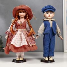 Кукла Парочка, 2 шт, Катя и Слава в коралловых нарядах 40 см No Brand