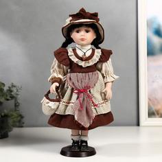 Кукла керамика, Рита в бордовом платье с передником 40 см No Brand