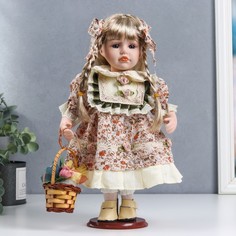 Кукла керамика, Валя в цветочном платье, с корзинкой 30 см No Brand