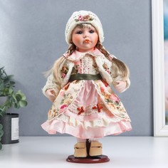 Кукла керамика, Алена в розовом платье и белой вязанной кофте 30 см No Brand