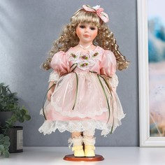 Кукла керамика, Женя в нежно-розовом платье с кружевом 40 см No Brand