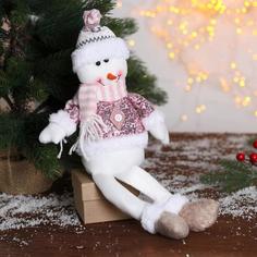 Мягкая игрушка Зимнее волшебство Снеговик в розовых пайетках-длинные ножки 11х37 см