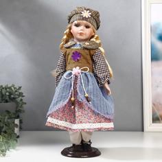 Кукла керамика, Блондинка с косами в многослойном платье 40 см No Brand