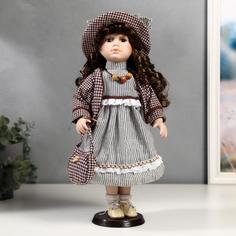 Кукла керамика, Тая в полосатом платье и пиджаке клетку 40 см No Brand