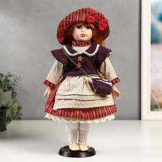 Кукла керамика, Ульяна в полосатом платье с передником 40 см No Brand