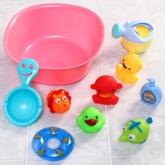 Игрушки для ванной Крошка Я Игры малыша, в сетке, 8 предметов и тазик