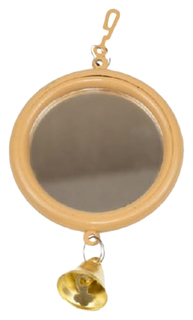 Игрушка для птиц Yami-Yami, Зеркало, большое, круглое, с колокольчиком, бежевое