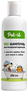 Шампунь для кошек и собак Pet-it BIO антипаразитарный, с маслом дерева ним, 250 мл