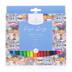 Фломастеры LOREX 18 цветов, Ergo-grip cocktail kittens с трехгранным захватом