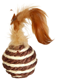 Игрушка для кошек ЗооПласт, Мяч полосатый с перьями, 5 см