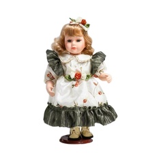 Кукла коллекционная КНР керамика, Беатрис в атласном платье с розочками 30 см