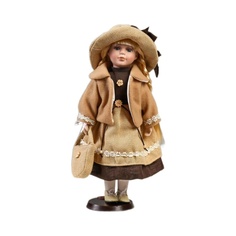 Кукла коллекционная КНР керамика, Полина в бежевом платье и курточке 40 см