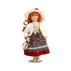 Кукла коллекционная КНР керамика, Женечка в цветочной юбке, и белом жакете 40 см