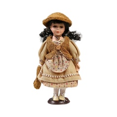 Кукла коллекционная КНР керамика, Лена в бежевом платье и бежевом жилете 30 см
