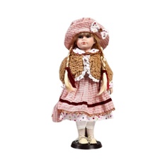 Кукла коллекционная КНР керамика, Лизонька в платье в клеточку 40 см