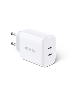 Зарядное устройство UGREEN CD243 (10343), USB-C+USB-C PD, 40W, EU, белый