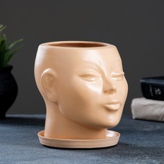 Горшок - органайзер "Голова" бежевый, 1,3 л / 16х16х14см Хорошие сувениры