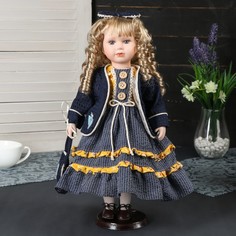 Кукла керамика, Алиса в синем платье с бантиком на голове 40 см No Brand