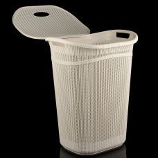 Корзина для белья 55л Мультипласт Вязание белый ротанг