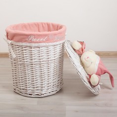 Корзины и коробки Доляна плетеная, с крышкой, Медвежонок розовый, 45х45х55 см