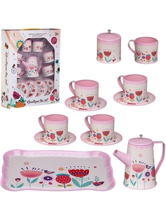 Набор посуды JUN Toys металлическая в наборе с кофейником, чашками, блюдцами, подносом