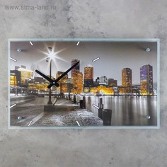 Часы настенные прямоугольные Ночной город, стекло, 35х60 см Сюжет