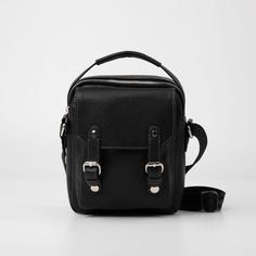 Сумка мужская на молнии, наружный карман, длинный ремень, цвет чёрный Медведково