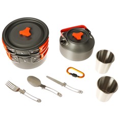 Набор посуды туристический (кастрюля, сковородка, чайник, стаканы 2шт, приборы, карабин) Maclay