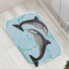 Коврик противоскользящий JoyArty "Дельфины на волнах" для ванной, сауны, бассейна, 77х52см