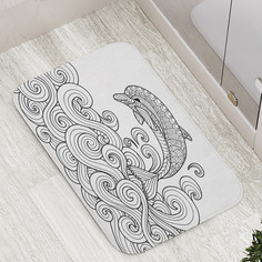 Коврик противоскользящий JoyArty "Дельфин дудл" для ванной, сауны, бассейна, 77х52 см