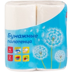 Бумажные полотенца OfficeClean двухслойные белые, 11,6 метров в рулоне, 4 шт.