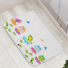 Коврик противоскользящий JoyArty "Птички на цветках наив"для ванной,сауны,бассейна,77х52см
