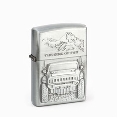 Зажигалка бензиновая "Джип", в подарочной коробке, серебристая Командор