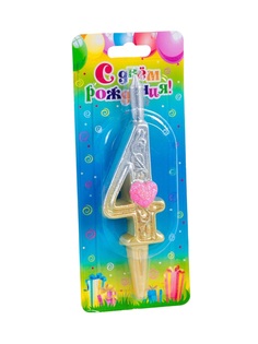 Свеча для торта Омский Свечной Сердечки, цифра 4, серебряно-золотая, 12.5 см, 1462569