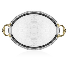 Поднос овальный с ручками Queen Anne 50х32см, ручки золотой цвет, сталь