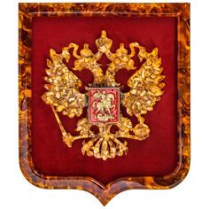 Янтарное панно "Герб РФ на щите" 38х45 см No Brand