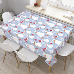 Прямоугольная водоотталкивающая скатерть на стол JoyArty Счастливый снеговик 145x180 см