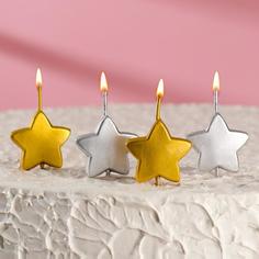Свечи в торт на шпажках Звезды, 6,6х3,8 см, 25 гр, набор 4 шт Омский Свечной
